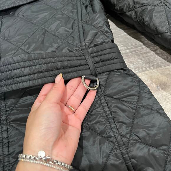 Burberry London Baughton Black Quilted Belted Removable Hood Jacket Size Small - Picture 12 of 14